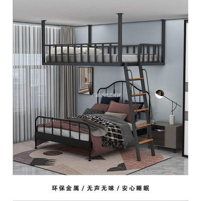 Loft Bed Frame Nordic Iron Bed Small Apartment Loft Bed Simple Apartment Duplex Storage Bed