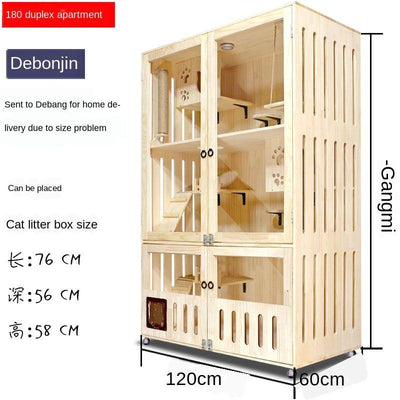 Luxury Villa Solid Wood Closed Cage Transparent Nest Wooden House Display Cat Cabinet