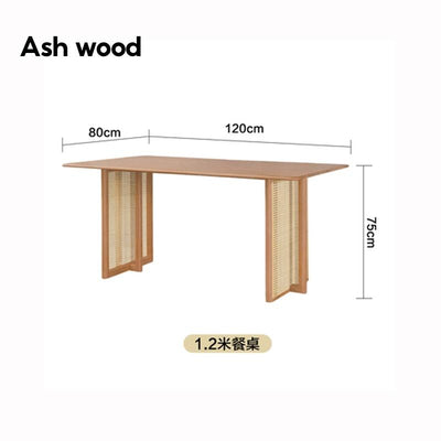 PINA 【Natural Rattan】Japanese Solid Wood Dining Table Bench Household Small Family Rattan Weaving