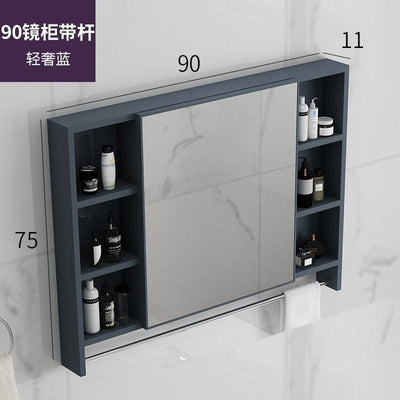 K.T Bathroom Mirror Cabinet Wall Mounted Aluminum Alloy Toilet Storage Box with Towel Rack Shelf