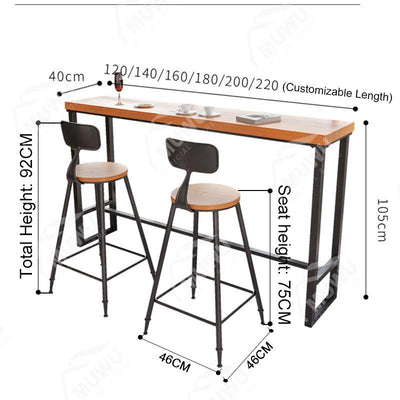 (MUWU) Solid Wood Bar Table Balcony Long Table And Chair Simple Industrial Style High Footed Dining