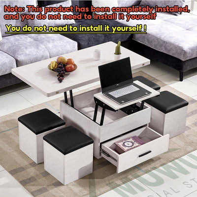 YOOKE Coffee Table With Wheels Mobile Multifunctional Folding Dining Table With Chair Nordic