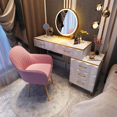 Nordic Dressing Table Luxury Storage Computer Desk with Led Light Mirror Bedroom Dressing Table