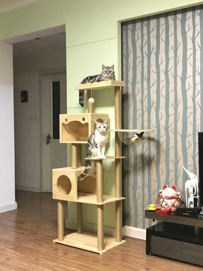 Large and Medium-sized Solid Wood Sisal Climbing Cat's Nest Wooden Four Seasons Universal Scratch